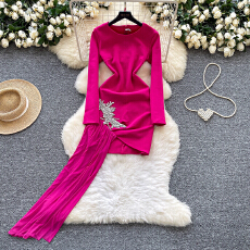 批发高贵优雅<b class='q'>礼服</b>小众轻奢名媛<b class='q'>欧美</b>重工镶钻收腰显瘦网纱飘带连衣裙女