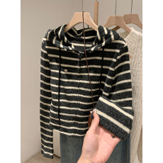 批发【原版兔毛绒】磨毛条纹长袖连帽拉链卫衣<b class='q'>外套</b>女秋装<b class='q'>修身</b>开衫上衣