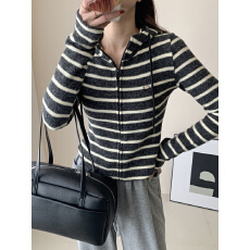 批发原版兔毛绒条纹长袖连帽拉链卫衣<b class='q'>外套</b>女2025秋装<b class='q'>修身</b>开衫上衣潮