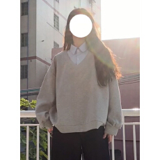 官图不减价纯棉华棉刷毛韩系假两件拼接polo领卫衣女秋百搭上衣