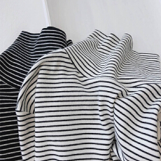 批发280g德绒条纹高领长袖t恤女秋<b class='q'>冬</b>内搭保暖加绒打底衫慵懒外穿上衣