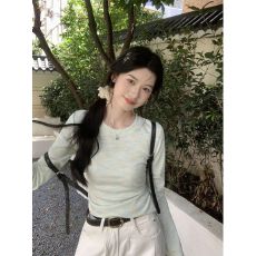 批发不减价# 秋冬内搭长袖修身<b class='q'>打底衫</b>T恤女韩系chic绿色<b class='q'>条纹</b>上衣潮流