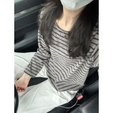 批发不减价# 韩系<b class='q'>条纹</b>长袖t恤女秋冬新款<b class='q'>打底衫</b>慵懒风松弛感上衣潮流