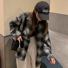 批发港风复古格子衬<b class='q'>衫</b>加厚外套<b class='q'>男</b>女秋冬宽松衬<b class='q'>衣</b><b class='q'>POLO</b>领上衣潮