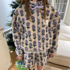 批发有货 洋气时尚印花拉链羊羔毛厚外套<b class='q'>短裤</b>套装