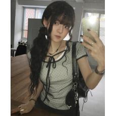 批发chic 夏日 波点网纱短袖上衣