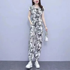 批发水墨画套装女2026<b class='q'>夏</b>装新款时尚中年<b class='q'>妈妈装</b>洋气宽松遮肚显瘦两件套