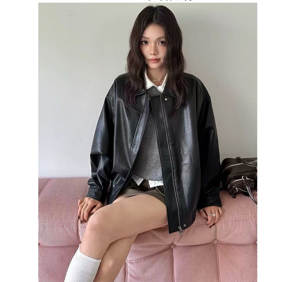 2026 새로운 조수 브랜드 아메리칸 레트로 가죽 재킷 재킷 봄 가을 루즈핏 캐주얼 커플 오토바이 악당 잘 생긴