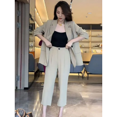 批发大码网红西装套装女新款气质休闲洋气高腰外套薄款七分时尚两件套