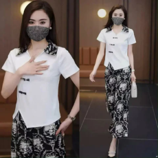 批发新中式国风女装夏天<b class='q'>休闲</b><b class='q'>套装</b>2026夏新款盘扣短袖阔腿裤T恤两件套