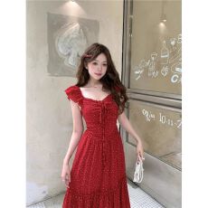 批发2026夏季新款收腰显瘦时尚设计感波点海边度假风连衣裙<b class='q'>女</b>装chic潮