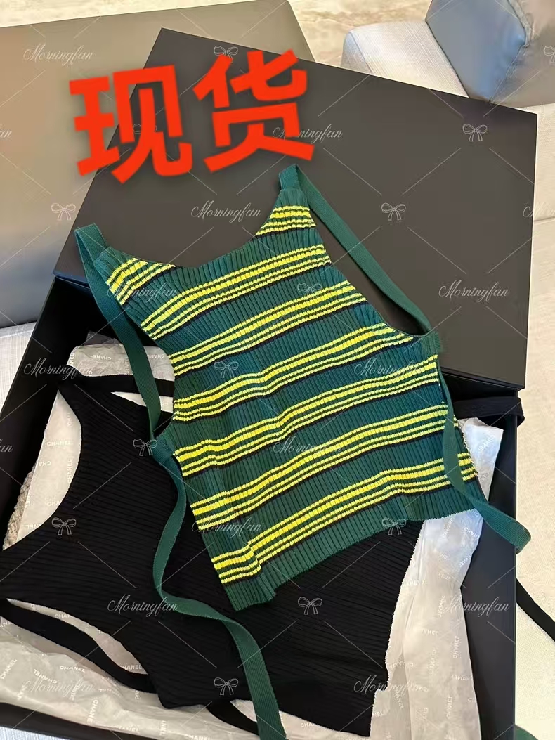 안녕하세요. 팬 팬 산소 주간 순면 배색 레이스업 백리스 스트라이프 순수한 욕망 조끼 긍정적 인 어깨 니트 반팔