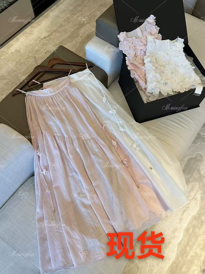 안녕하세요. 팬 팬 queenstown 쇼트 스타일 무거운 작업 3 차원 꽃 맨위 레이스업 반신 롱 스커트 세트