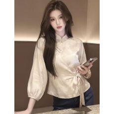 批发新中式风刺绣盘扣长袖衬衫女设计感大码内搭上衣潮流2026春季新款