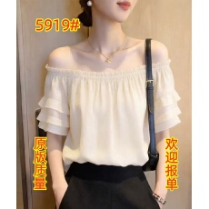 批发欧货高级感时尚<b class='q'>夏季</b>新款气质显瘦纯色一字领套头短袖白色上衣女