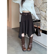 批发实拍实价~美拉德复古呢料不规则半身裙棕色废土风穿搭