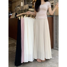 批发实拍实价~ 新款白色大摆长裙百褶裙