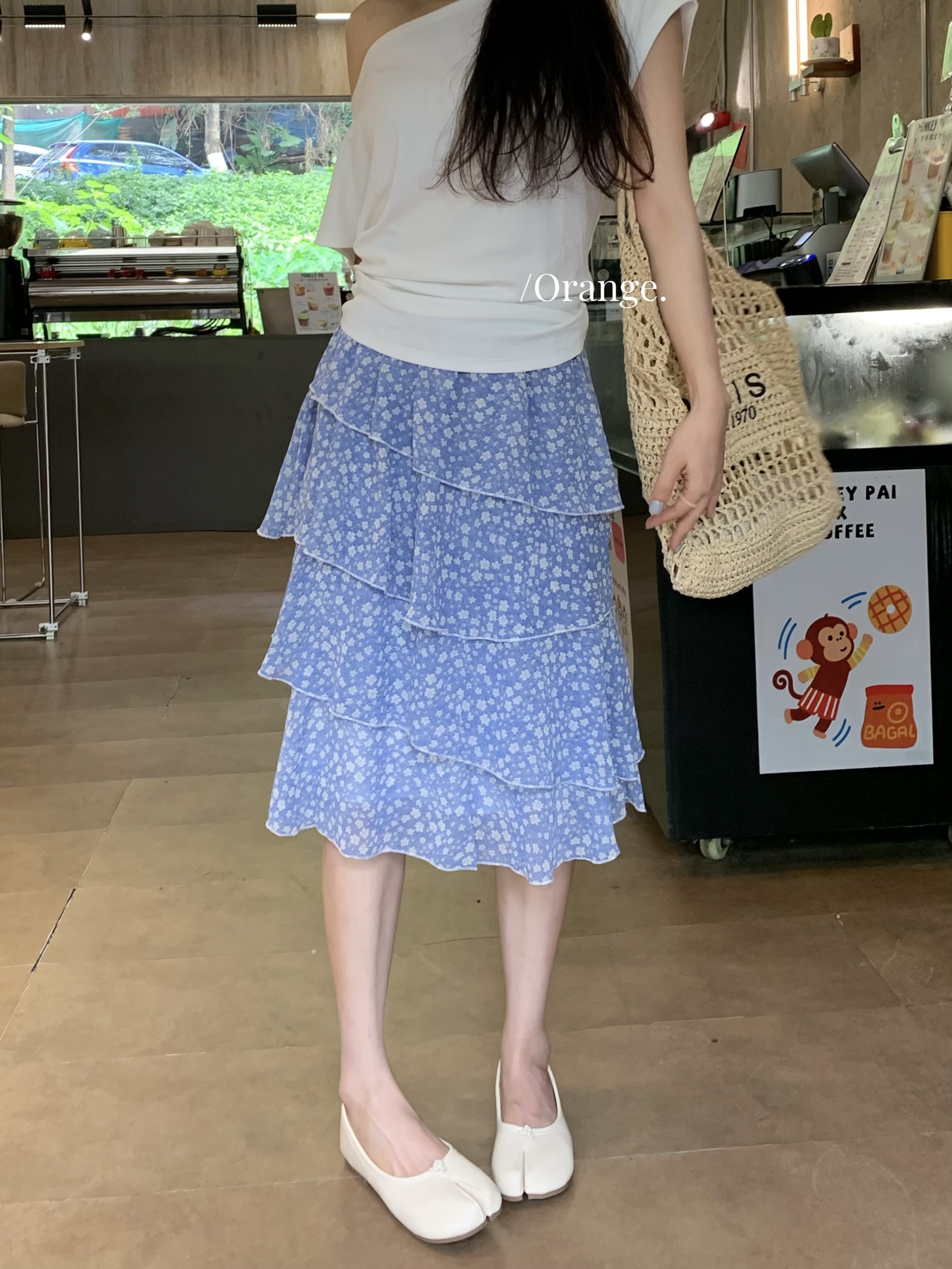 실사 정가 한 부서 여름 반신 스커트 꽃무늬 반신 스커트 불규칙 슬림해 보이는 중간 스커트