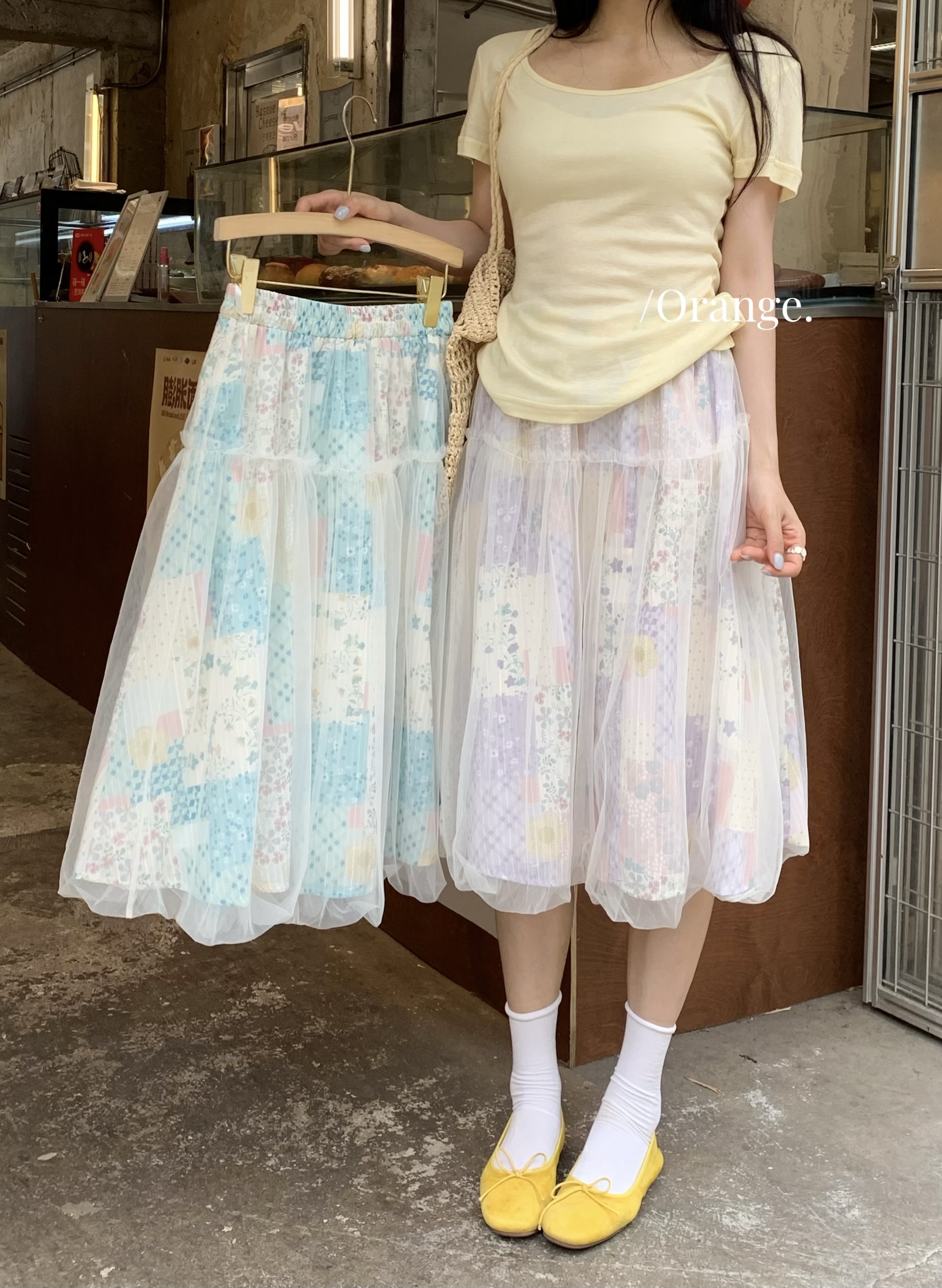 실사 정가 여름 망사 꽃밭 반신 스커트