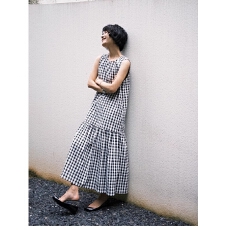 批发夏季文艺女高级<b class='q'>黑白</b>格长款无袖显瘦气质<b class='q'>连衣裙</b>