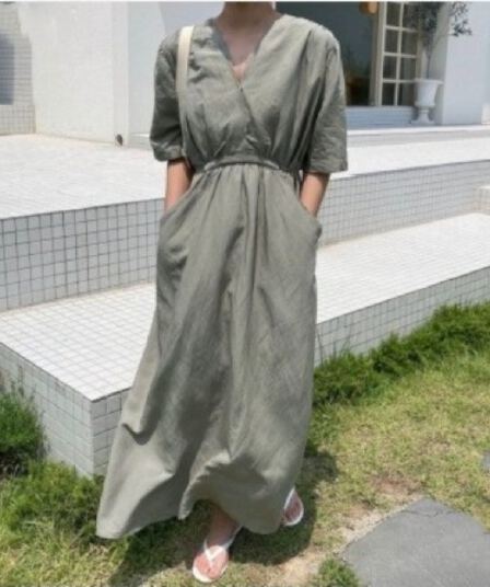 프랑스식 품격 휴가 바람 드레스 양면 있음 주머니 벨트 포함
