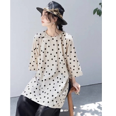 批发<b class='q'>棉麻</b>波点夏季薄款复古中式高开叉长<b class='q'>上衣</b>