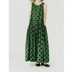 批发波点圆领无袖连衣裙女中长款品质<b class='q'>背心</b>裙女