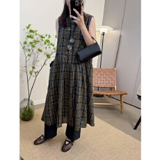 批发夏季新品 学院风格纹休闲棉质圆领连衣裙