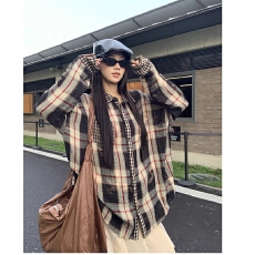 批发红人馆格子衬衫女早秋女装2025新款外套韩系穿搭上衣慵懒宽松衬