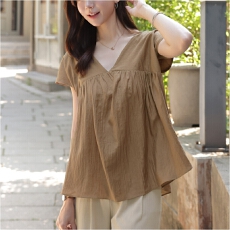 批发韩版大码女装纯色<b class='q'>V领</b>短袖雪纺衫宽松休闲薄上衣