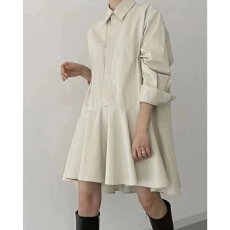 批发韩国chic秋季小个子减龄宽松百搭单排扣翻领荷叶边娃娃衬衫<b class='q'>连衣裙</b>