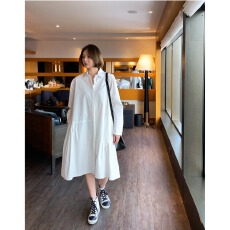 批发设计感<b class='q'>不规则</b><b class='q'>连衣裙</b>女中长款春季新款 韩版宽松显瘦衬衫裙子潮女