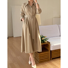 批发韩国chic 法式秋冬翻领单排扣系带收腰显瘦<b class='q'>连衣裙</b>