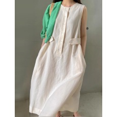 批发<b class='q'>宽松</b>棉麻背心裙女休闲气质收腰无袖<b class='q'>连衣裙</b>a字收腰小黑裙长裙