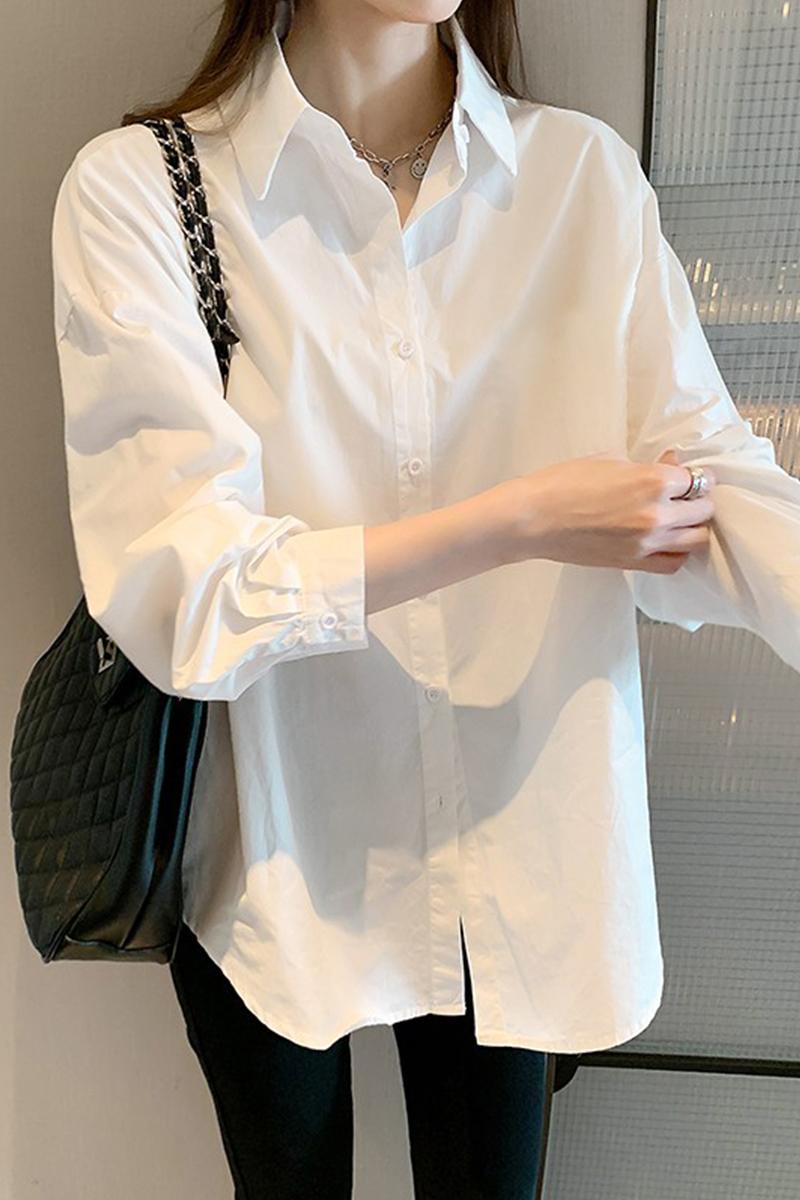 MY16274# 叠穿白衬衫女设计感小众内搭显瘦大码宽松慵懒衬衣女裝貨源服...