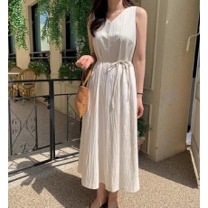 批发韩国chic 气质V领绑带<b class='q'>背心裙</b>百搭连衣裙女