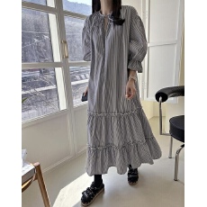 批发韩式复古甜美减龄长款连衣裙