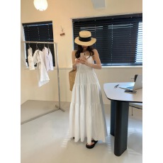 批发韩国chic夏季新款法式V领吊带蛋糕层长款<b class='q'>连衣裙</b>