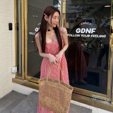 批发chic 韩版格子背心裙