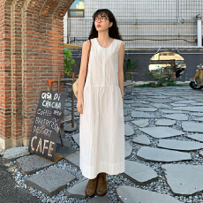 批发韩国ins夏季新款小众简约宽松休闲条纹背心连衣裙女