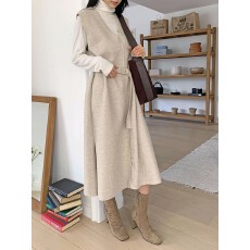 批发韩系毛呢背心<b class='q'>连衣裙</b> 东大门chic 冬装长款高级感 宽松女装