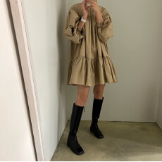 批发韩国<b class='q'>东大门</b> 复古慵懒淑女气质圆领纯色<b class='q'>连衣裙</b>