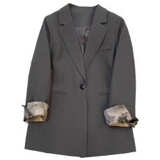 批发灰色复古宽松休闲西装外套女2025秋季新款独特袖口设计高级感西服