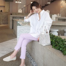 批发韩国东大门条纹衬衫女bf学生娃娃衫长袖不规则衬衣<b class='q'>中长款</b><b class='q'>打底衫</b>