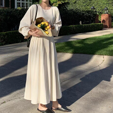 批发韩国东大门气质简约收腰显瘦百褶长款<b class='q'>连衣裙</b>女