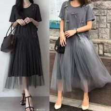 批发2026春新款针织网纱拼接<b class='q'>宽松</b><b class='q'>连衣裙</b>