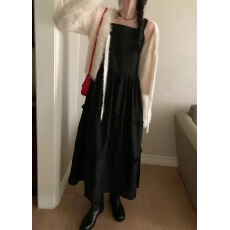 批发<b class='q'>韩版</b> 春季新品甜美内搭 无袖木耳花边吊带连衣裙