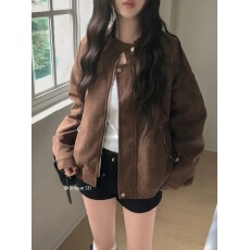 批发chic <b class='q'>秋</b>冬复古立领拉链机车夹克外套女
