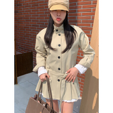 批发韩国东大门复古高级感后背拼接系腰短款风衣外套女