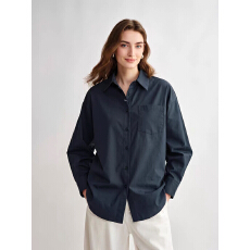 批发百家好藏青色长袖衬衫女士2026秋季新款通勤叠穿衬衣